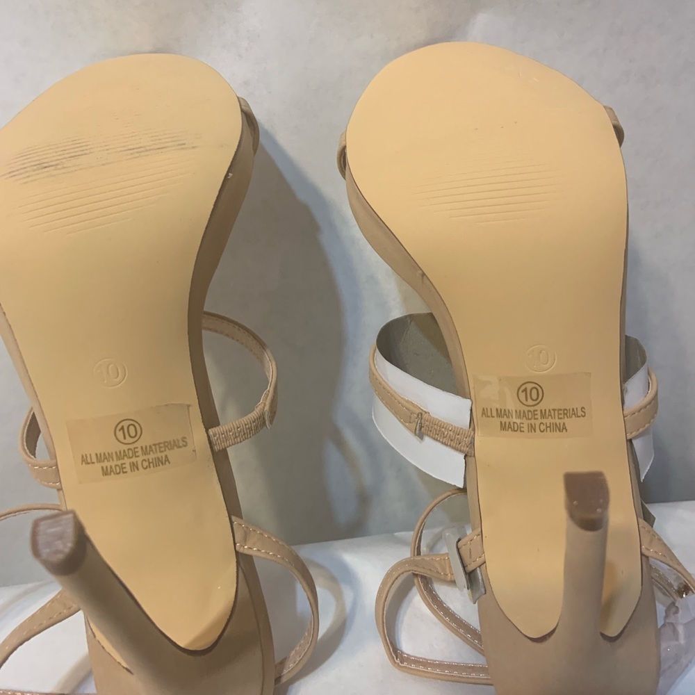 Stylish, nude, ankle strap, high heeled sandal. - Picture 4 of 5
